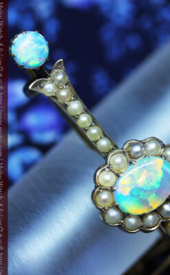 オパールと真珠の15金アンティークブローチ-A0208-4