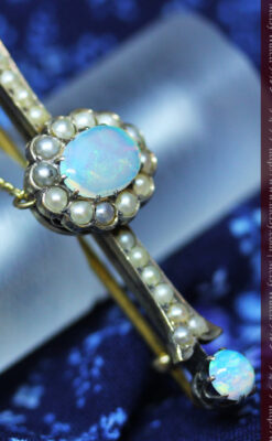 オパールと真珠の15金アンティークブローチ-A0208-5