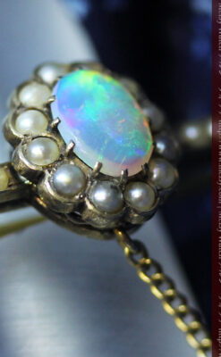 オパールと真珠の15金アンティークブローチ-A0208-6