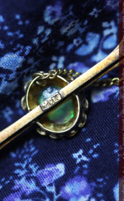 オパールと真珠の15金アンティークブローチ-A0208-9