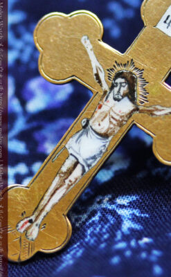 キリストの受難エナメル画の金無垢クロス-A0211-1