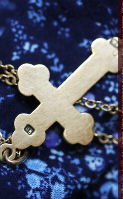 キリストの受難エナメル画の金無垢クロス-A0211-10