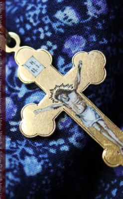 キリストの受難エナメル画の金無垢クロス-A0211-4