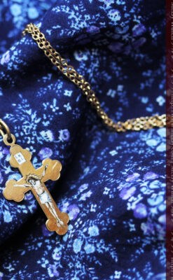 キリストの受難エナメル画の金無垢クロス-A0211-7