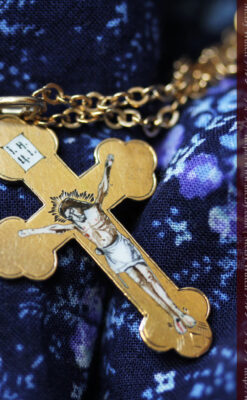 キリストの受難エナメル画の金無垢クロス-A0211-8