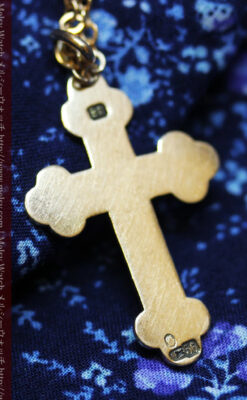 キリストの受難エナメル画の金無垢クロス-A0211-9