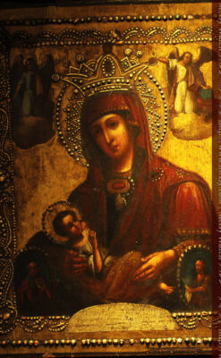 聖母マリアとイエスキリスト描いた1858年のイコン・聖画像-A0214-1