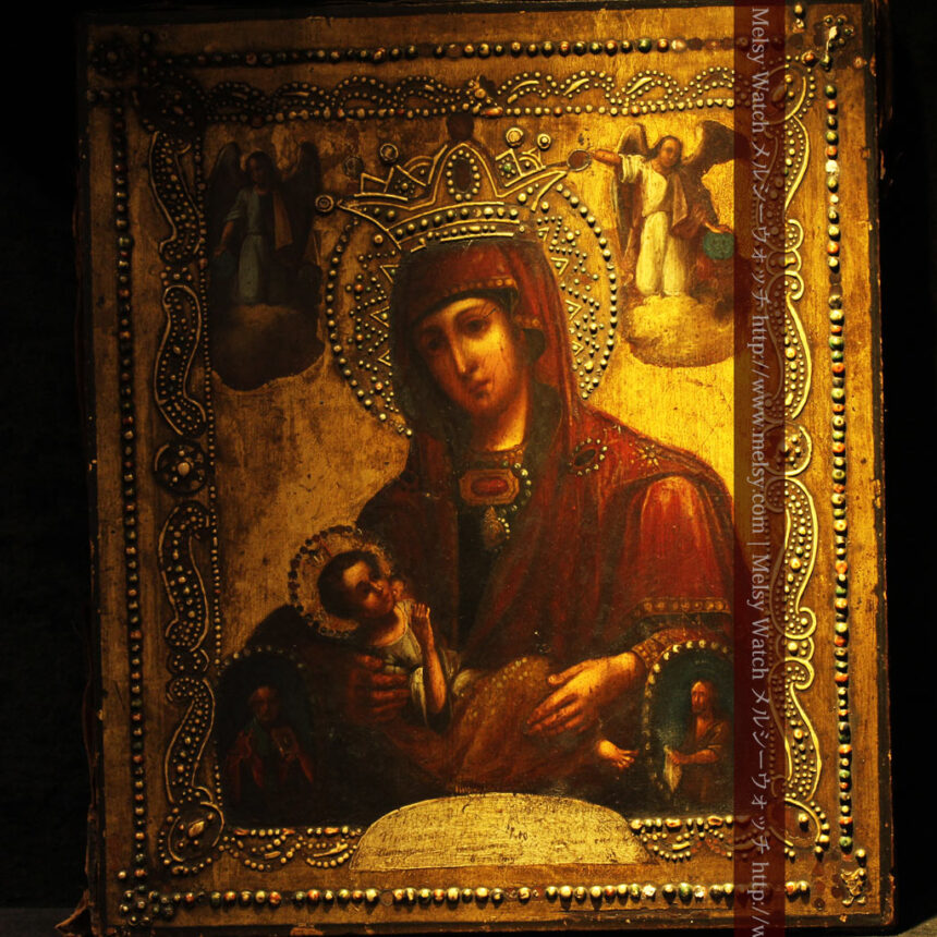 聖母マリアとイエスキリスト描いた1858年のイコン・聖画像-A0214-1