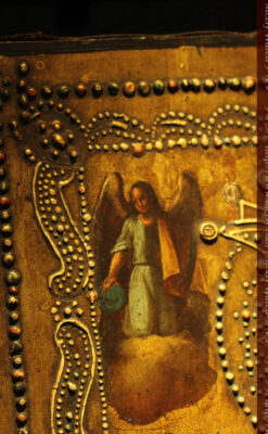 聖母マリアとイエスキリスト描いた1858年のイコン・聖画像-A0214-6