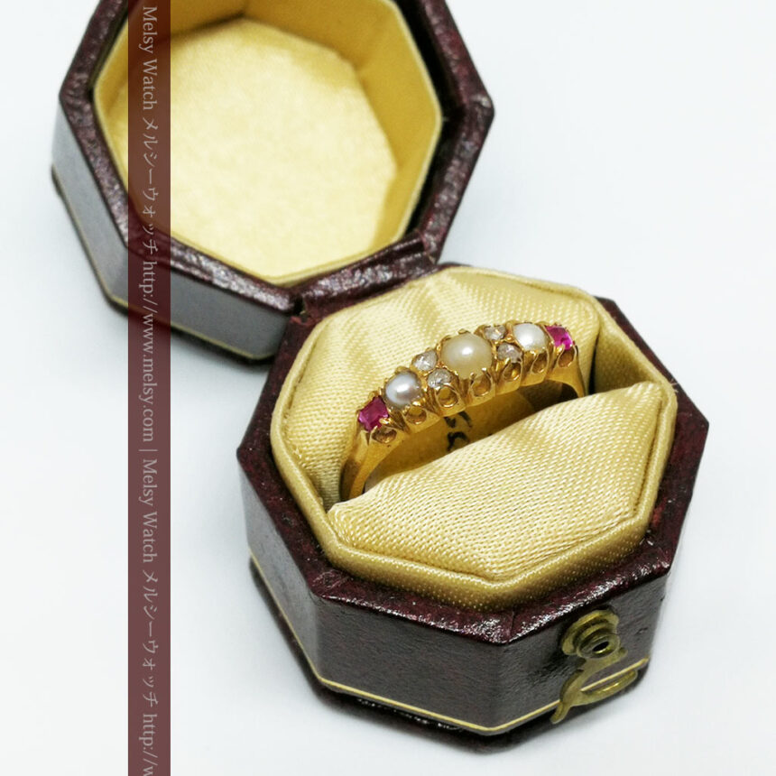 真珠とガーネットの金無垢指輪-A0219-1