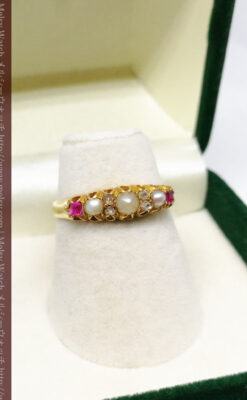 真珠とガーネットの金無垢指輪-A0219-4