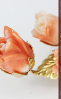 薔薇の花のエンジェルスキンコーラルの金無垢ブローチ-A0233-7
