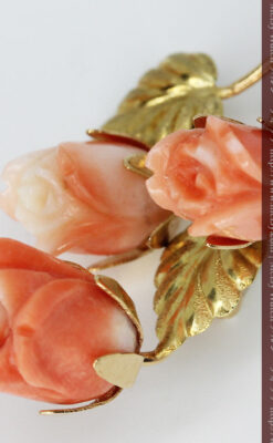 薔薇の花のエンジェルスキンコーラルの金無垢ブローチ-A0233-8