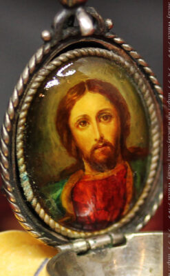 キリストのエナメル画・アンティーク銀無垢祭壇-A0240-1