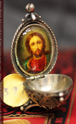 キリストのエナメル画・アンティーク銀無垢祭壇-A0240-6