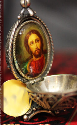 キリストのエナメル画・アンティーク銀無垢祭壇-A0240-7