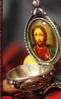 キリストのエナメル画・アンティーク銀無垢祭壇-A0240-8