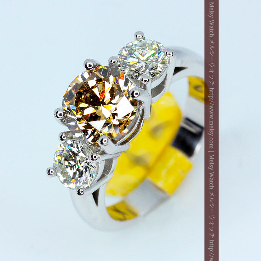 コニャック色大粒ダイヤモンドの１８金リング-A0244-1