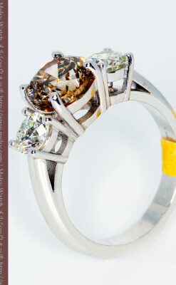 コニャック色大粒ダイヤモンドの18金リング-A0244-3