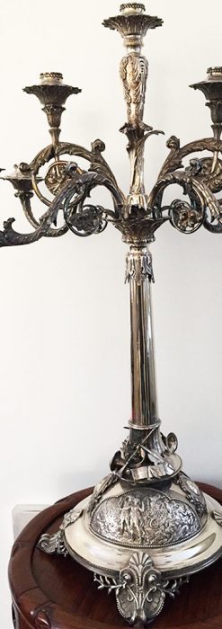 英国ロンドン・ビクトリア朝期の豪華な銀の燭台-A0252-1