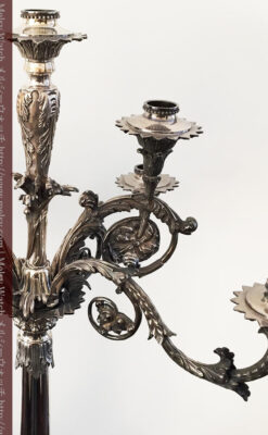 英国ロンドン・ビクトリア朝期の豪華な銀の燭台-A0252-3