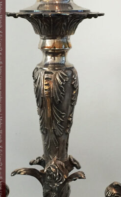 英国ロンドン・ビクトリア朝期の豪華な銀の燭台-A0252-8