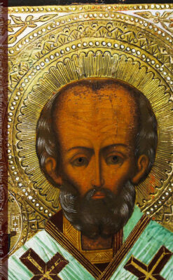 ミラの聖ニコラオ・ニコラウスを描いた木板イコン/聖画像・テンペラ 【19世紀後半のロシア製】-A0273-15