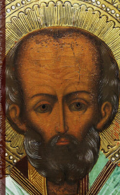 ミラの聖ニコラオ・ニコラウスを描いた木板イコン/聖画像・テンペラ 【19世紀後半のロシア製】-A0273-16