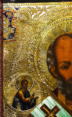 ミラの聖ニコラオ・ニコラウスを描いた木板イコン/聖画像・テンペラ 【19世紀後半のロシア製】-A0273-18