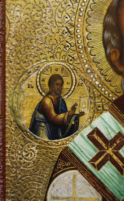 ミラの聖ニコラオ・ニコラウスを描いた木板イコン/聖画像・テンペラ 【19世紀後半のロシア製】-A0273-20