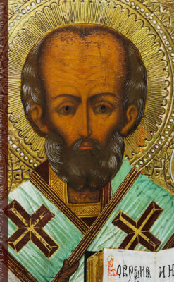 ミラの聖ニコラオ・ニコラウスを描いた木板イコン/聖画像・テンペラ 【19世紀後半のロシア製】-A0273-3