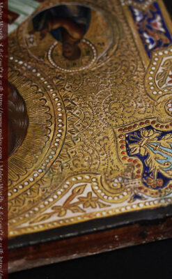 ミラの聖ニコラオ・ニコラウスを描いた木板イコン/聖画像・テンペラ 【19世紀後半のロシア製】-A0273-5