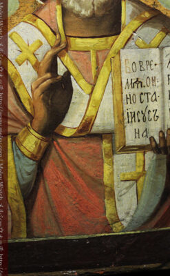 ミラの聖ニコラオ・ニコラウスを描いた木板イコン/聖画像・テンペラ 【19世紀後半のロシア製】-A0275-11