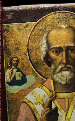 ミラの聖ニコラオ・ニコラウスを描いた木板イコン/聖画像・テンペラ 【19世紀後半のロシア製】-A0275-5