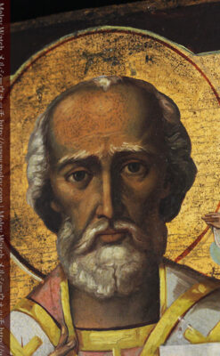 ミラの聖ニコラオ・ニコラウスを描いた木板イコン/聖画像・テンペラ 【19世紀後半のロシア製】-A0275-6