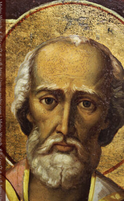 ミラの聖ニコラオ・ニコラウスを描いた木板イコン/聖画像・テンペラ 【19世紀後半のロシア製】-A0275-7