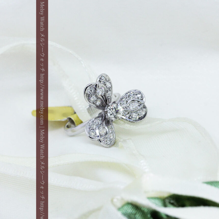 1910年頃の15金アンティークリング・ダイヤモンドの美しい花-A0276-1