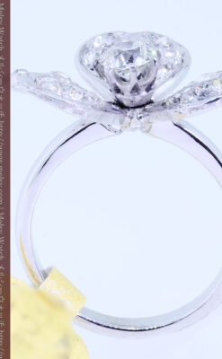 1910年頃の15金アンティークリング・ダイヤモンドの美しい花-A0276-11