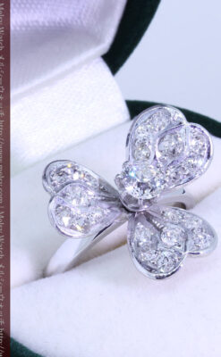 1910年頃の15金アンティークリング・ダイヤモンドの美しい花-A0276-2