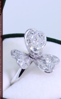 1910年頃の15金アンティークリング・ダイヤモンドの美しい花-A0276-3