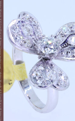 1910年頃の15金アンティークリング・ダイヤモンドの美しい花-A0276-4