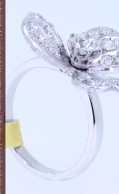 1910年頃の15金アンティークリング・ダイヤモンドの美しい花-A0276-6