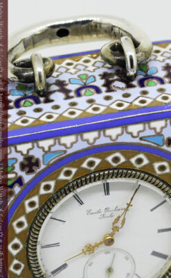 ロシア帝国時代のエナメル装飾された銀の置時計 皇帝御用達モロゾフ製【1860年頃】-A0303-10