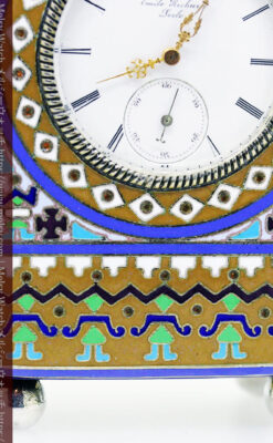 ロシア帝国時代のエナメル装飾された銀の置時計 皇帝御用達モロゾフ製【1860年頃】-A0303-11