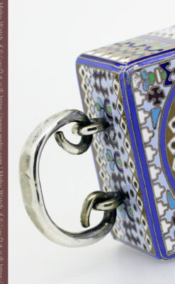 ロシア帝国時代のエナメル装飾された銀の置時計 皇帝御用達モロゾフ製【1860年頃】-A0303-12