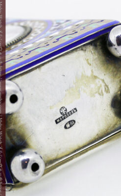 ロシア帝国時代のエナメル装飾された銀の置時計 皇帝御用達モロゾフ製【1860年頃】-A0303-14