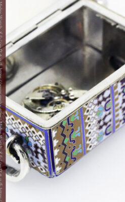 ロシア帝国時代のエナメル装飾された銀の置時計 皇帝御用達モロゾフ製【1860年頃】-A0303-18