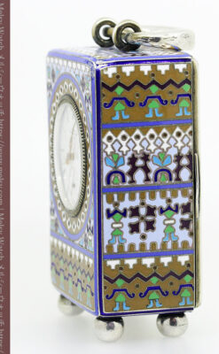 ロシア帝国時代のエナメル装飾された銀の置時計 皇帝御用達モロゾフ製【1860年頃】-A0303-4