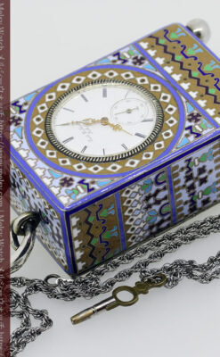 ロシア帝国時代のエナメル装飾された銀の置時計 皇帝御用達モロゾフ製【1860年頃】-A0303-7