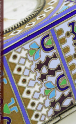 ロシア帝国時代のエナメル装飾された銀の置時計 皇帝御用達モロゾフ製【1860年頃】-A0303-9